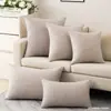 Funda de almohada acolchada simple estilo lino de algodón color liso para oficina, sala de estar, cojín de respaldo de sofá, tamaño grande, almohada de respaldo de cama