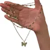 Colar Camada Dupla Sobreposta Borboleta Verde Floresta Mel de Montanha 2024 Temperamento Nicho Corrente de Clavícula Versátil para o Verão Feminino
