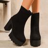 Botas Europeas y Americanas de Talla Grande para Mujer, Botines Impermeables de Plataforma con Punta Redonda para Mujer, Tacones Altos, Cremalleras Laterales, Tacones Gruesos Transfronterizos, Zapatos de Exportación