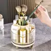 Tubo de almacenamiento para brochas de maquillaje de escritorio de gran capacidad caja de almacenamiento para cosméticos y labiales transparente giratorio estante de almacenamiento para tubo de lápiz de cejas