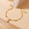 Pingente de Flor com Pérola Incrustada Corrente de Tornozeleira Dupla Camada Aço Inoxidável de Alta Qualidade Banhado a Ouro Corrente Simples Versátil Nova Feminina