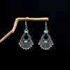 Pendientes Bohemios Azules de Turquesa Estilo Étnico Europeos y Americanos, Pendientes de Borla de Metal Plateado Imitación, Joyería de Borla Vintage para Orejas al por Mayor