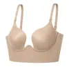 Sutiã Zeriluna de Sustentação com Bojo e Costura Invisível Onda Longa Decote em V Profundo Francês Costas em U Sem Costas Roupa Íntima Beauty Back