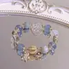 [Blues Melancólicos] Pulsera Azul Fresco con Copos de Nieve Degradados y Elegante como Regalo para Novio y Pareja, Aguamarina