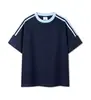 Camiseta Versátil de Manga Curta com Gola Redonda, Ombro Caído e Três Listras, Fio Duplo, Pacote com 32 Peças, com Texto Estampado e Bordado, Unissex, Estilo Casual Solto