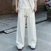 Pantalones casuales de seda de hielo texturizada de gama alta para hombre, pantalones de pierna ancha finos y holgados de verano, pantalones largos de talla grande para hombre
