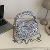 Bolsa Pequena de Lantejoulas Estilo Coreano Estilo Ocidental Feminina 2024 Nova Moda Simples Bolsa de Ombro Sob o Braço Bolsa de Mão Tipo Balde