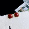 Shanghe Aretes de Perlas Cuadradas Rojas Ankora para Mujer Aguja de Plata s925 Aretes Elegantes Simples de Alta Gama