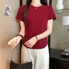 Camiseta de manga corta con cuello en U y hombros descubiertos para mujer, prenda exterior de verano nueva, algodón puro elástico, corte ajustado, versátil, básica, top T-shirt caliente