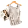 Camisola de Algodão Peça Única com Bojos Embutidos para Primavera e Verão, Roupa Íntima Base com Sutiã Anti-Exposição Integrado
