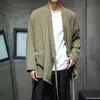 Nueva Chaqueta Cardigan de Estilo Chino para Hombre con Solapa Cruzada y Atado de Cinturón, Algodón Lino Plisado Holgado, Ropa para Ceremonia del Té Zen, Ropa de Abrigo Estilo Chino con Bolsillos