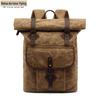 Mochila Estilo Retrô Europeu e Americano, Mochila de Lona Encerada, Bolsa de Viagem com Couro Crazy Horse, Fornecimento do Fabricante Pode Ser Personalizado