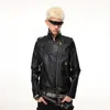 Estilo hip-hop, ligero, inspirado en la calle, doble cremallera, ajustable, cuero texturizado, rock and roll, estilo motociclista, chaqueta de cuero ajustada para hombre