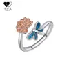 Kaiman su serie de anillos de moda simple de libélula rosa de venta caliente transfronteriza anillo de dedo abierto para mujer regalo del día de la madre