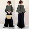 Conjunto de Dos Piezas Estilo Japonés Nuevo Estilo Top Holgado con Lazo + Pantalones Holgados de Pierna Ancha