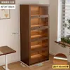 Librería a prueba de polvo de madera maciza, montada en la pared, color nogal, armario de almacenamiento, estantería de pie, estantería para el hogar