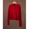 Cardigan Suéter Tricotado em Lã Merino 100% Fio Yangzi para Mulheres Gola Redonda Suéter Fino de Lã Manga Longa Top Casual