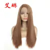 Peluca popular coreana para mujer, cabello castaño liso parcial, fibra química, encaje frontal, media parte tejida a mano, gorro, venta al por mayor de fábrica