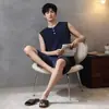 Modal2026 Novo Estilo Masculino Verão Colete Sem Manga Calça Curta Fina Conjunto de Duas Peças para Casa