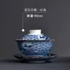 Xícara de Chá Coberta Azul e Branca Conjunto de Chá Kung Fu Tigela de Chá Sancai Cerâmica Doméstica Bule Grande Pintado à Mão Suspenso