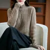 10 suéteres de punto para mujer de otoño e invierno, cuello semi-alto, adelgazante, grueso, de manga larga, jersey, lana, color liso, tejido de ochos, punto de siete puntos, rosa