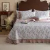 Funda de Cama de Gasa de Doble Capa de Algodón Estilo Retro Francés Estilo de Encaje Coreano Algodón Puro Acolchado Engrosado Antideslizante Sábanas de Cama