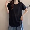 Camiseta suelta de manga corta con cuello redondo, que cubre la parte trasera, con diseño de costuras expuestas para mujer, nuevo estilo de verano, combinada con top de pantalones de tiburón