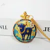 Reloj de Bolsillo Dorado Estilo Chino Doce Animales Zodiacales Colgante Tapa abatible Regalo para Estudiante Patrón Personalizable Reloj de Cuarzo Al por Mayor