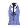 Top Regata Unbdns Star com Estampa Floral, Gola Halter, Sem Mangas, Costas Abertas, Ajuste na Cintura, para Mulheres, Slim Fit, Top de Verão