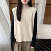 26 Nuevo Chaleco Suéter de Otoño/Invierno para Mujer, Color Sólido, Cuello Semi Alto, Chaleco Cardigan de Punto Trenzado, Top Holgado Estilo Francés