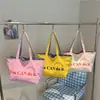 Bolsa Tote Listrada Grande Capacidade Estilo Coreano Comércio Exterior Moda Simples Casual Bolsa de Ombro Simples Bolsa de Lona Estilo Coreano para Mulheres