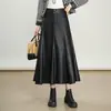 Saia de couro feminina, outono/inverno 2026 nova saia flare de couro PU de cintura alta, comprimento midi, estilo retrô francês