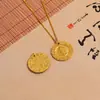Colar Pingente Dourado Deus da Riqueza Moda Feminina Novo Método Antigo Chinês Ouro Dourado Cinco Vias Deus da Riqueza Redondo Marca Sorte Nafu Corrente da Clavícula