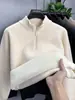 Suéter de Lã Inverno Chenille Peça Única para Homens, Forrado com Lã e Espessado, Gola Alta Meia, com Zíper, Blusa Quente, Camada Base