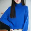 Nuevo suéter de punto grueso 100% algodón puro para otoño e invierno para mujer, suéter cálido de cuello alto, suéter básico simple 100% algodón