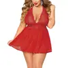 Camisola Sexy Popular Europeia e Americana Transfronteiriça Plus Size para Mulheres Plus Size, Renda Transparente em Malha Sedutora Estilo Puro Desejo Camisola