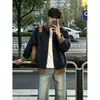 Cardigan Masculino Tricô Color Block Americano Outono Sensação Preguiçosa Relaxada Tricô Ombro Normal Gola Alta Jaqueta