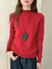 Suéter de punto de alta gama 100% lana listo para usar para mujer, cuello medio alto, hombro raglán, base de punto, suéter simple nuevo para mujer