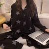 Pijamas de Algodón Imitación para Mujer Otoño Nuevo Pijama de Manga Larga Negro Estrella de Gama Alta Estampado por Toda la Prenda Ropa para el Hogar Trajes de Mujer Venta al por Mayor