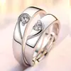 Alianças de Casal, Anéis Combinando Masculinos e Femininos, Simples e Elegantes, Anéis Abertos de Diamante Coroa Estilo Coreano, Alianças de Diamante para Casamento e Pedido de Casamento