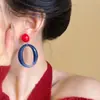 Pendientes Circulares Azul Nebuloso Estilo Hong Kong para Mujer, Nuevos Pendientes Blancos Super Retro Estilo Chino, Pendientes Exagerados de Diseño de Nicho