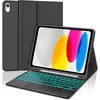 Capa Protetora para Tablet iPad 10ª Geração 10.9 Polegadas com Teclado Bluetooth Retroiluminado Removível, Compartimento para Caneta, Capa de Couro