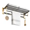 Toallero de aluminio espacial, una opción elegante y ligera que no requiere taladrar, perfecto para usar en el baño. Es una barra de toallas y estante de almacenamiento para montar en la pared para tu baño