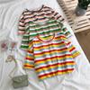 Estilo Coreano de Verano Atuendo para Mejor Amiga Camiseta Sencilla de Rayas Coloridas de Manga Corta Camiseta Pulóver Holgada Estilo Japonés para Estudiantes