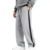 Calça esportiva casual masculina de fleece forrado para outono e inverno, design listrado, perna reta, tamanhos grandes, com cordão, para vendas transfronteiriças na Amazon, marca independente, peso pesado