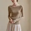 Elegante top de punto calado de ganchillo blanco estilo francés sin hombros para mujer, perfecto para primavera y otoño, una camiseta básica muy elegante