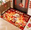 Alfombra de Entrada Decorativa de Terciopelo de Cristal Festivo del Año de la Oveja Dibujada Alfombra Decorativa Antideslizante Roja de Año Nuevo para Eliminación de Polvo