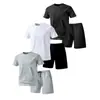 Nova Moda Masculina Manga Curta Liso Casual Shorts de Manga Curta Conjunto de Três Peças Verão Camiseta Secagem Rápida Roupa