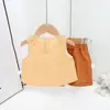 Nuevo estilo de verano para bebés y niños pequeños, conjunto de dos piezas de ropa de Clase A para niñas, camiseta y tirantes amigables con la piel y cómodos para bebés niñas