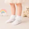 Calcetines cortos de encaje y satén con volantes estilo princesa para niñas, cómodos, dulces y versátiles, calcetines de bebé de encaje, venta al por mayor de fábrica